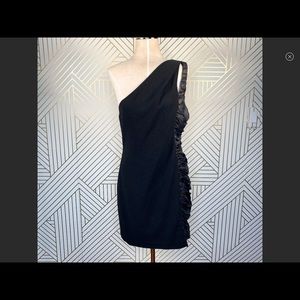 Black Halo One Shoulder Ruched Mini Dress Bodycon